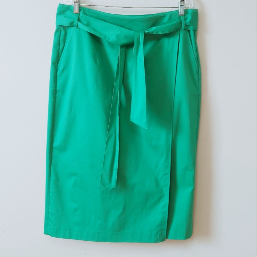 Boden Wrap Skirt Size 14 Green Straight Fit Unlined Midi Casual Comfy Workwear